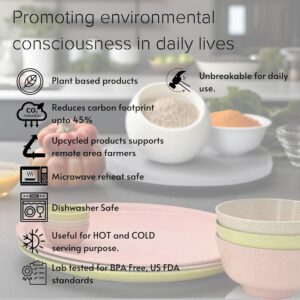 Eco Friendly 10 inch Dinner Plates|Rice Husk and Bamboo Fibre|Set of 3 with 3 Bowls (200ml) and 3 Sauce Bowls - Durable, Microwave Safe, Multicolour - Image 3