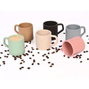 Eha Earth-Friendly Comfy Coffee Cup Set of 6 | 200 ml | Made with Rice Husk & Bamboo Fibers | Microwave Safe | for Hot & Cold Coffee Mug, Tea & Milk | Natural Matte Finish | Multicolor - Image 1