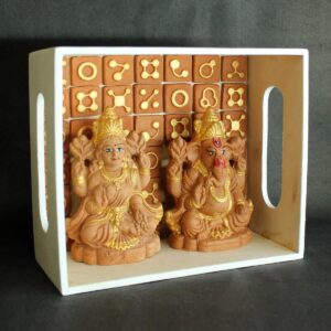 Laxmi and Ganapati Idol in Wooden Frame Decorated with Small Terracotta Tiles(1 Pcs) - Image 4