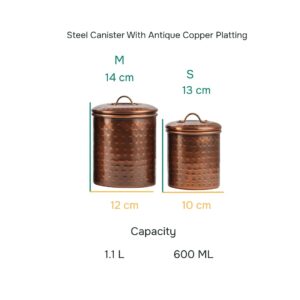 ALCU Antique Copper Plated Kitchen Storage Canister Set – Medium & Small (1.4L & 1L) Kitchen Container Set, Airtight Jars, Storage Boxes, Canisters Set for Kitchens (Set of 2) - Image 3