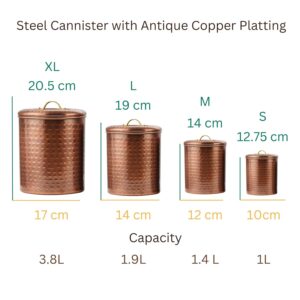 ALCU Antique Copper Plated Kitchen Storage Canister Set – Large, Medium, Small & Extra Small, Kitchen Container Set, Airtight Jars, Storage Boxes, Canisters Set for Kitchens (Set of 4) - Image 3