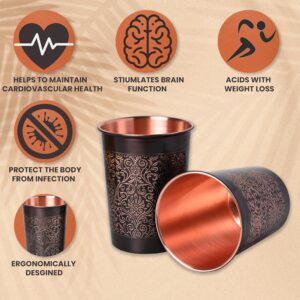 India Copper Carving Royal Design Black Antique Finish Set Of Two Glass With Gold Gift Box, 250 ML - Image 3