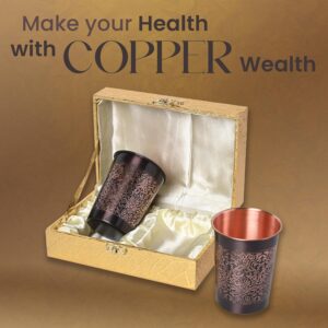 India Copper Carving Royal Design Black Antique Finish Set Of Two Glass With Gold Gift Box, 250 ML - Image 4