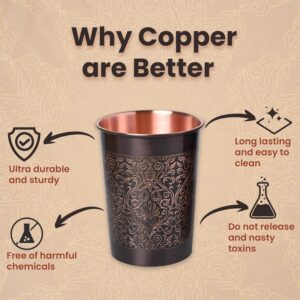 India Copper Carving Royal Design Black Antique Finish Set Of Two Glass With Gold Gift Box, 250 ML - Image 5