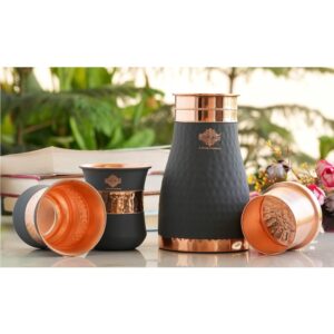 INDIAN ART VILLA Copper Bedroom Bottle & Glass Set - Grey Silk Finish, 1100 ml - Elegant Drinkware Gift Set - Image 3