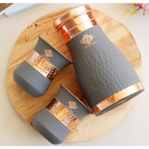 INDIAN ART VILLA Copper Bedroom Bottle & Glass Set - Grey Silk Finish, 1100 ml - Elegant Drinkware Gift Set - Image 4