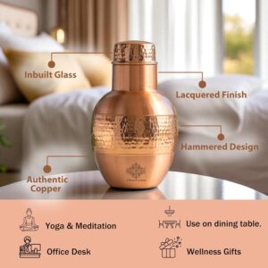 INDIAN ART VILLA Pure Copper Bedroom Bottle with Inbuilt Glass - Pear Pot Design, Half Hammered Shine Finish, 1650 ml Capacity - Image 7