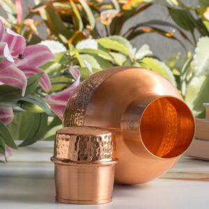 INDIAN ART VILLA Pure Copper Bedroom Bottle with Inbuilt Glass - Pear Pot Design, Half Hammered Shine Finish, 1650 ml Capacity - Image 3