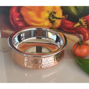 Indian Art Villa Steel Copper Serving Set Including 1 Bucket, 2 Handi, 2 Kadai, Serveware & Tableware Set, Set of 5, Polka Dot - Image 3