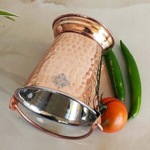 Indian Art Villa Steel Copper Serving Set Including 1 Bucket, 2 Handi, 2 Kadai, Serveware & Tableware Set, Set of 5, Polka Dot - Image 4