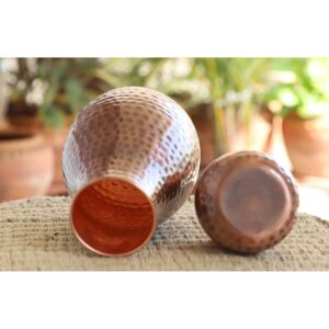 INDIAN ART VILLA Pure Copper Bedroom Water Bottle with Inbuilt Glass, Matka Hammered Design - Antique Dark, Drinkware and Storage Purpose, 1600 ML (Pack of 1) - Image 3