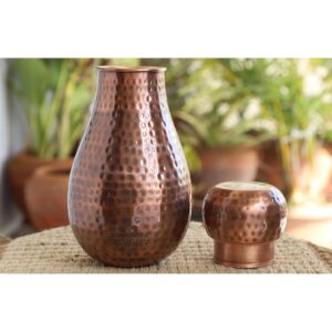 INDIAN ART VILLA Pure Copper Bedroom Water Bottle with Inbuilt Glass, Matka Hammered Design - Antique Dark, Drinkware and Storage Purpose, 1600 ML (Pack of 1) - Image 4