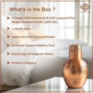 INDIAN ART VILLA Pure Copper Bedroom Bottle with Inbuilt Glass - Pear Pot Design, Half Hammered Shine Finish, 1650 ml Capacity - Image 6