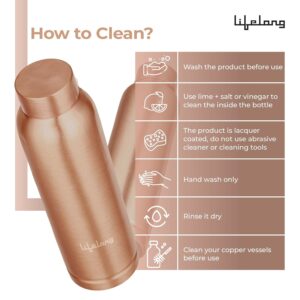 Lifelong 900 ml Copper Water Bottle | Natural alkaline water | Leakproof & Lightweight Design Boosts Immunity | Anti-Bacterial, BPA Free, Odour-Free with Secure Cap for School, Travel, Gym & Work - Image 5